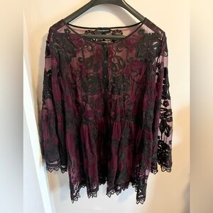 Lane Bryant TWO SHIRT LOT burnout embroidery babydoll with swing tank under PLUS